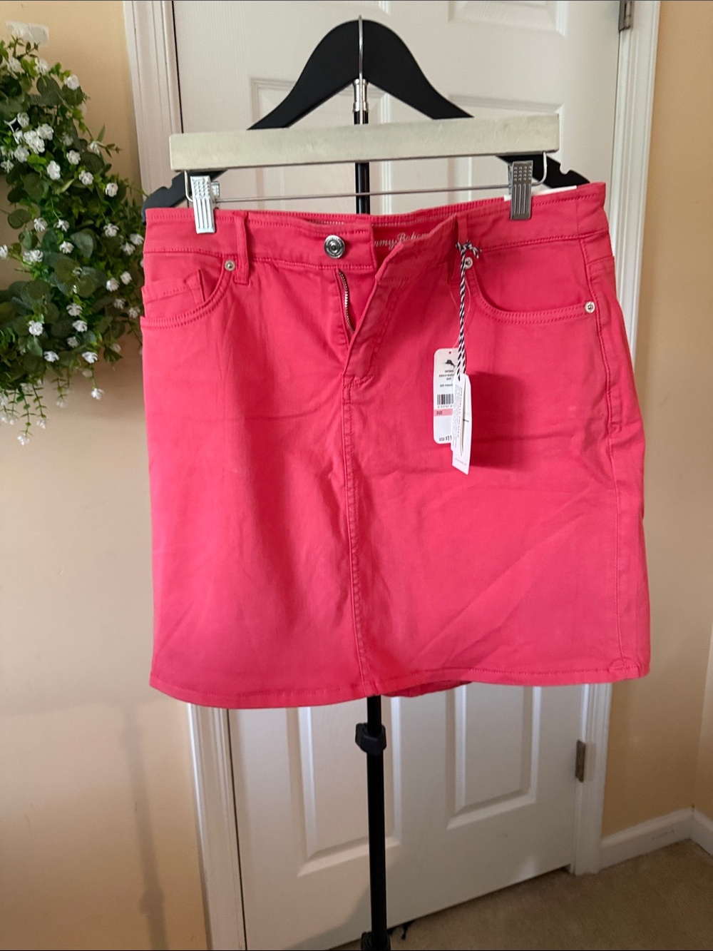 Tommy Bahama Coral Pink Denim-Style Mini Skirt